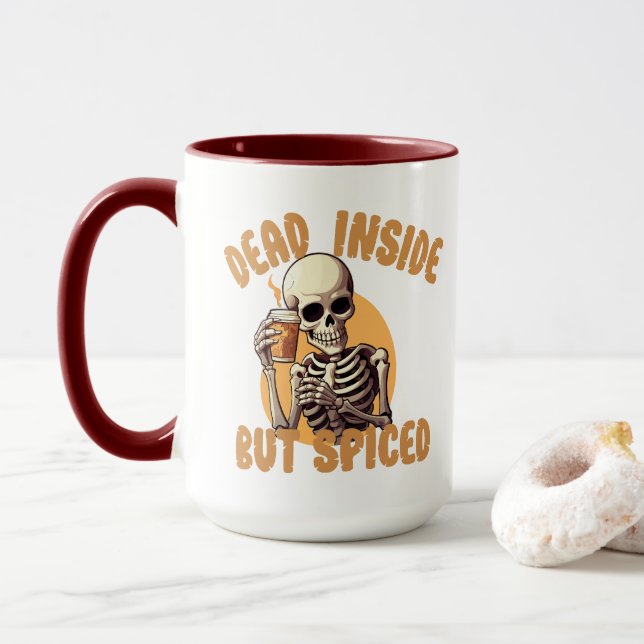 Caneca Engraçado Pumpkin Spice, Dentro Morto de  Mas Pica (Com Donut)