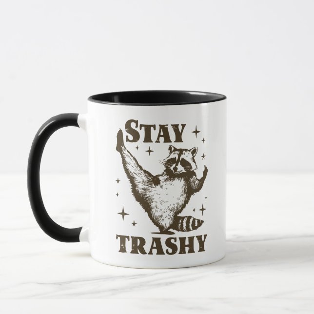 Caneca Engraçado Raccoon Humor Fique Trashy (Esquerda)
