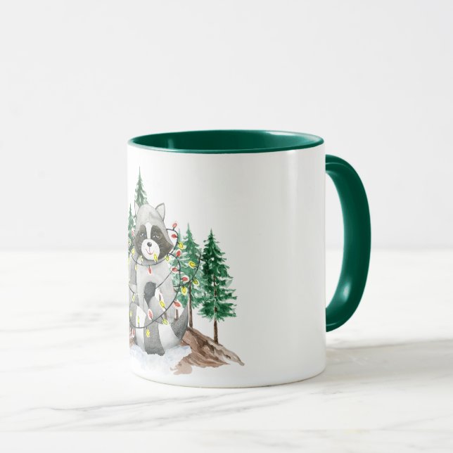 Caneca Engraçado Raccoon Natal com dois tons Coffee Mug (Frente Esquerda)