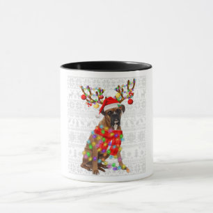 Caneca Engraçado Reindeer Boxer Cachorro Luzes de Natal