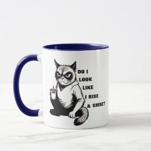 Caneca Engraçado Rise E Gato Brilhante Humor De Café Manh