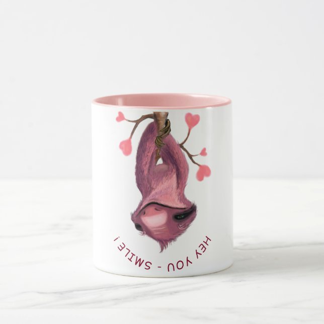 Caneca Engraçado Romântico Sloth Smile Mug (Centro)