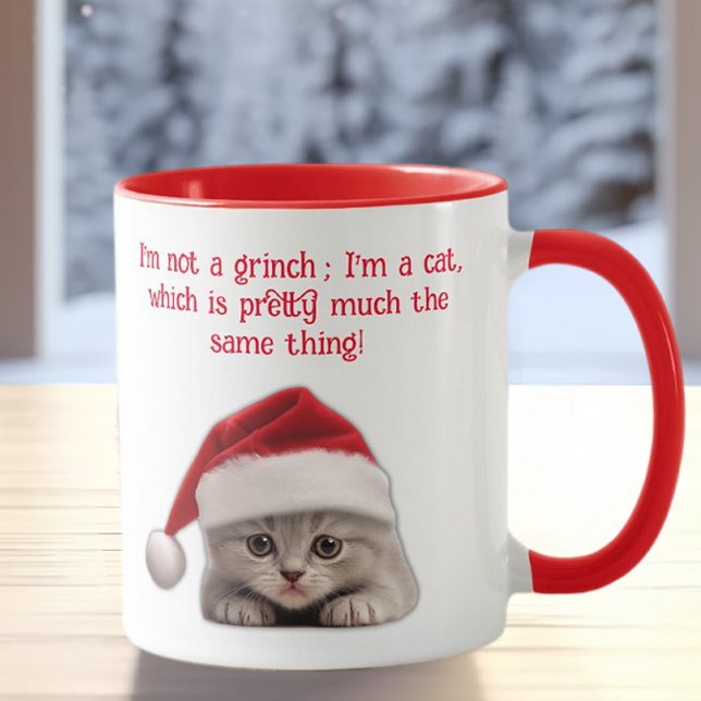 Caneca Engraçado Sarcástico Shorthair Cat Santa Hat (Criador carregado)