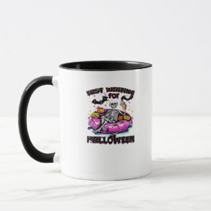 Caneca Engraçado Só Esperando Pelo Esqueleto De Halloween