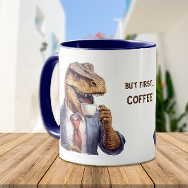Caneca Engraçado T-Rex Dinossaur Primeiro Café