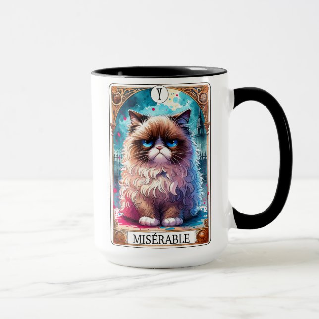 Caneca Engraçado Tarot Card Miserável Cat (Direita)