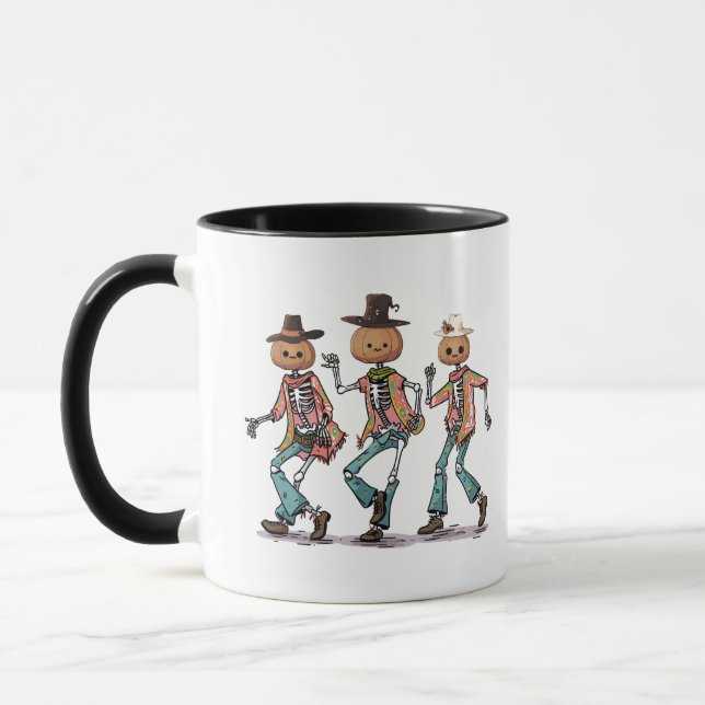 Caneca Engraçado Três Skeleton Halloween (Esquerda)