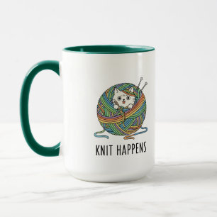 Caneca Engraçado tricotar Giro Arte "Knit Acontece" Impre