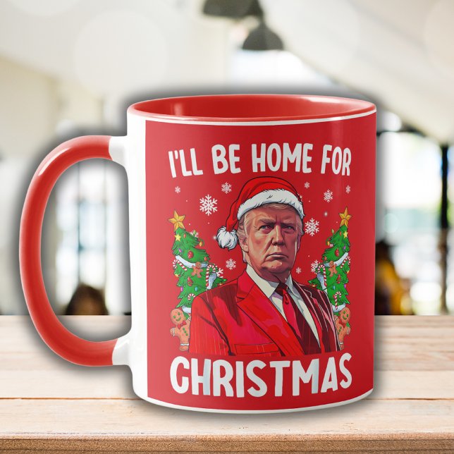 Caneca Engraçado Trump Papai Noel, estarei em casa no Nat (Criador carregado)