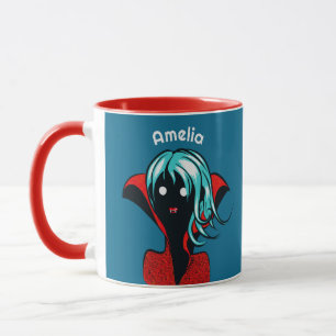 Caneca Engraçado Vampiro Menina Gótico Bonito Nome de Art