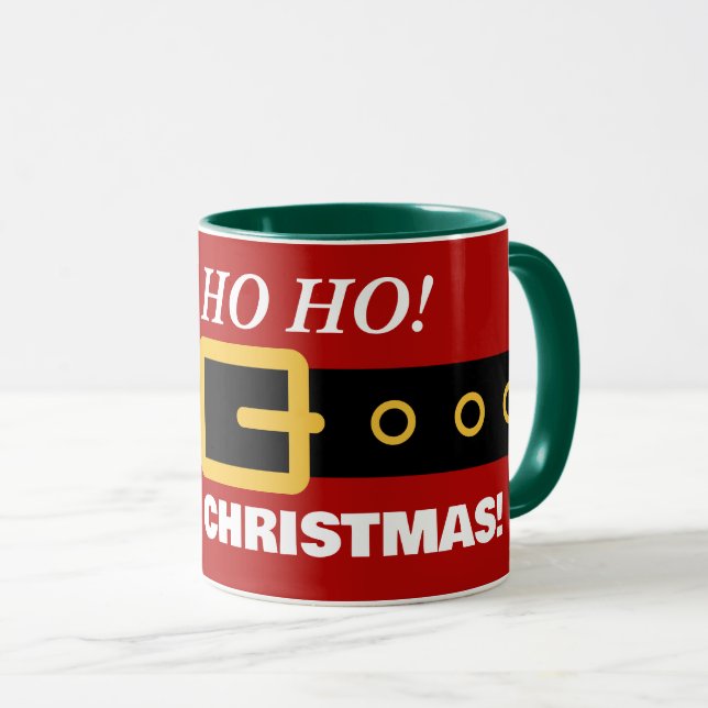 Caneca Engraçado, vermelho Natal Papai Noel e cinto (Frente Esquerda)