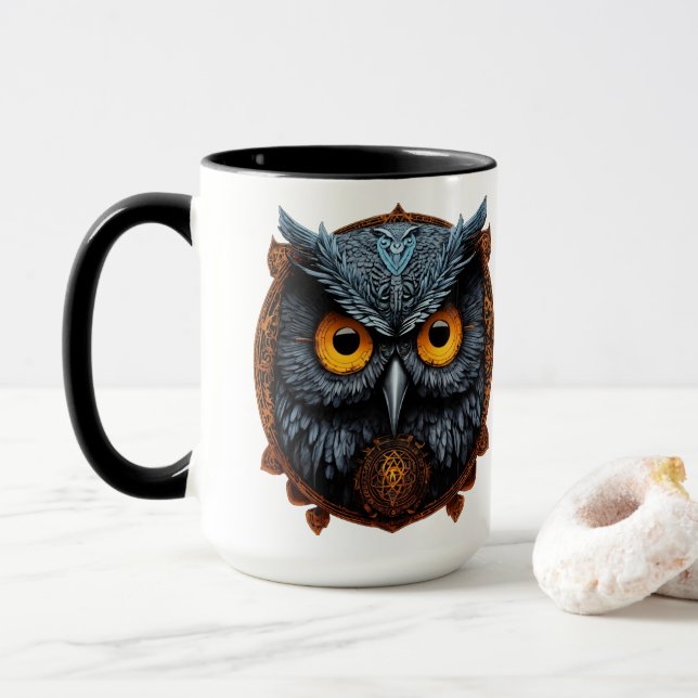 Caneca Enigma Ascendente: Apollyon Sigil Owl White Mug (Com Donut)