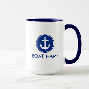 Caneca enorme B do nome branco azul náutico do