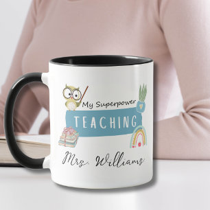 Caneca Ensinando Meu Superpoder & Arco-íris,Maçã Vermelha