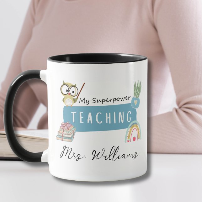 Caneca Ensinando minha superpotência e arco-íris,Maçã Ver (Criador carregado)