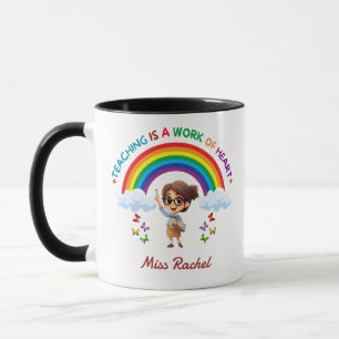 Caneca Ensinar é um Trabalho do Coração Professor Arco-ír