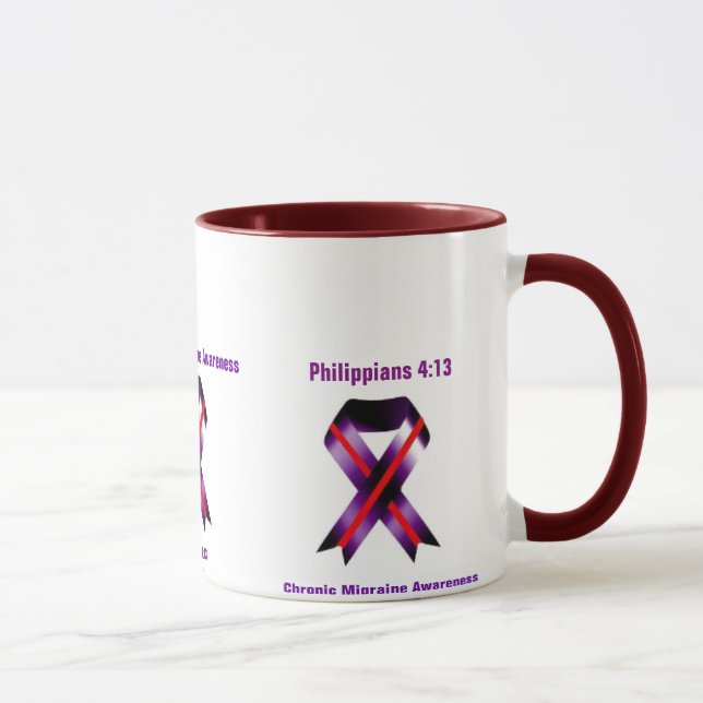 Caneca Enxaqueca Crônica Philippians 4:13 Sensibilização  (Direita)