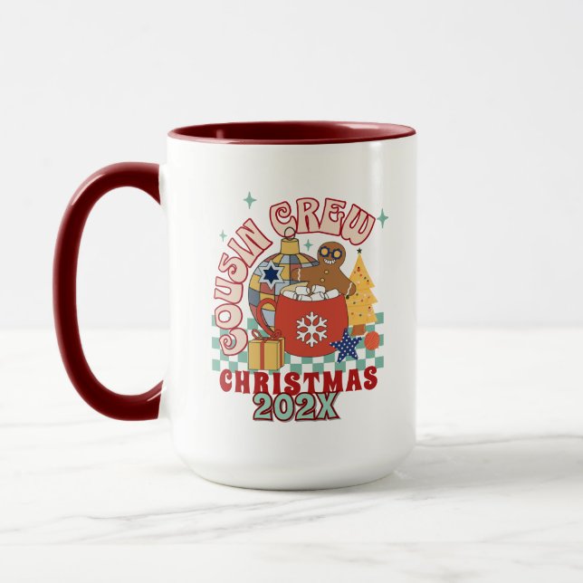 Caneca Equipe de Natal de primos retrô combinando para cr (Esquerda)