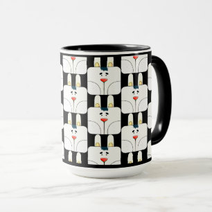 Caneca Equipe divertida, cara de coelho em preto e branco