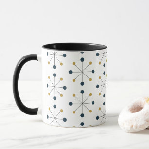 Caneca Era Atômica, Padrão MCM Marinho, Amarelo Mostarda