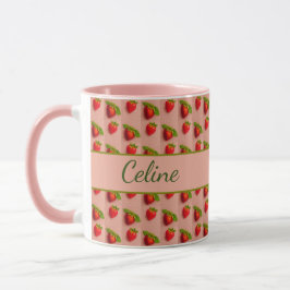 Caneca Erdbeeren auf einem rosa Hintergrund in Stoffoptik