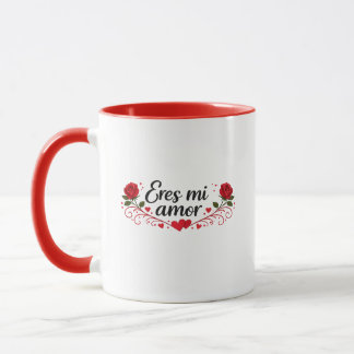 Caneca Eres Mi Amor Spanish Romantic Coffee Mug with Rose
