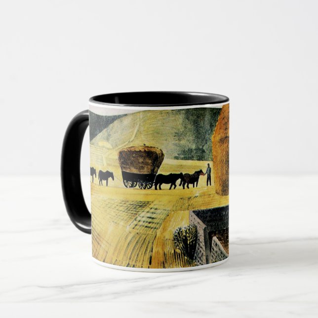 Caneca Eric Ravilious - Furlongs, pintura famosa (Frente Esquerda)