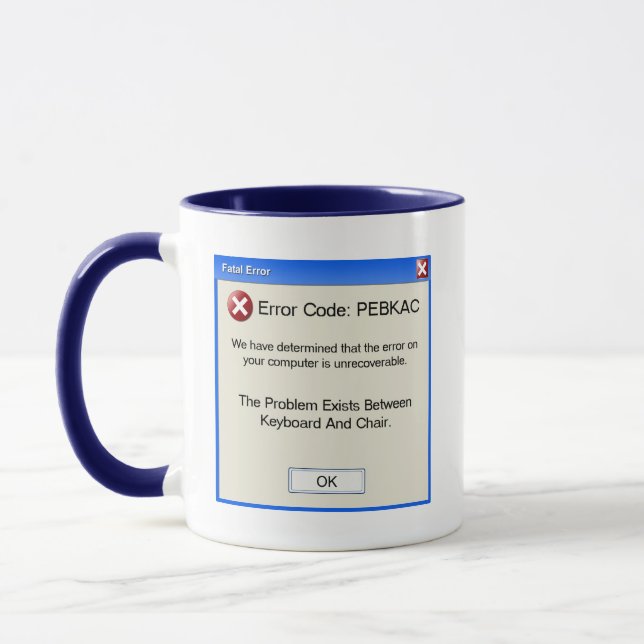 Caneca Erro fatal de PEBKAC (Esquerda)