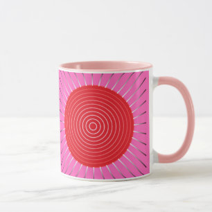 Caneca Erupção Solar Geométrica Moderna - Fúcsia e Vermel