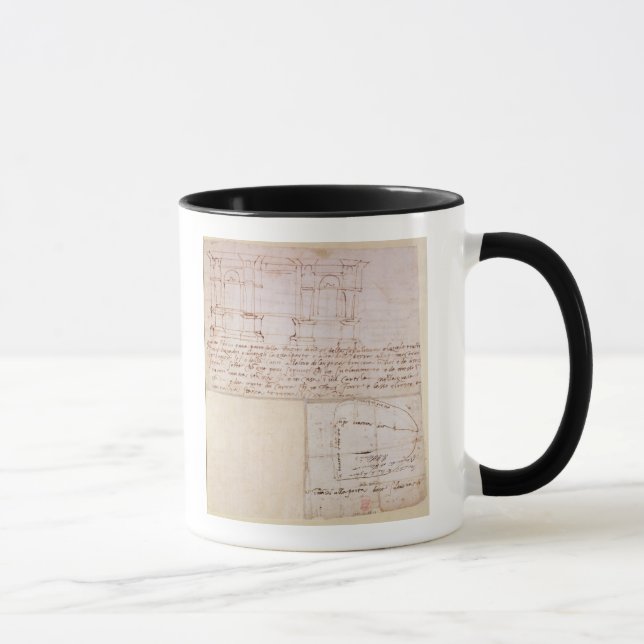 Caneca Esboço arquitectónico de W.23r com notas (Direita)