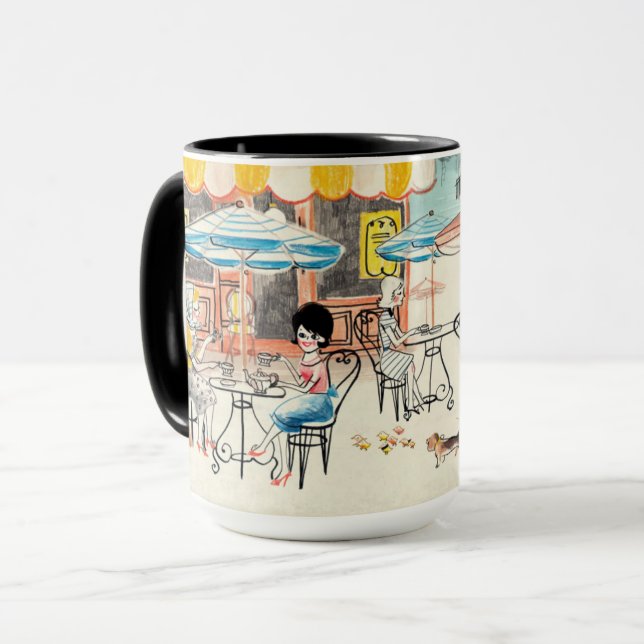 Caneca Esboço bonito da cena de France Café (Frente Esquerda)