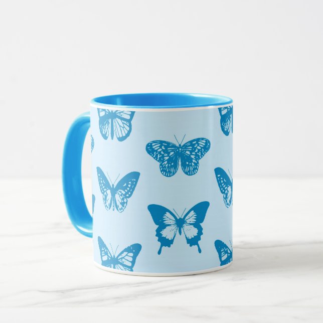 Caneca Esboço da borboleta, azul-ceruliano e azul-céu (Frente Esquerda)
