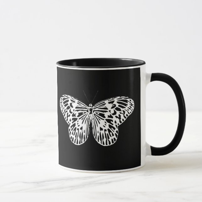 Caneca Esboço da borboleta, branco e preto (Direita)