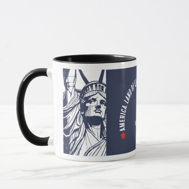 Caneca Esboço da Estátua da Liberdade com Acento Azul-Mar (Esquerda)