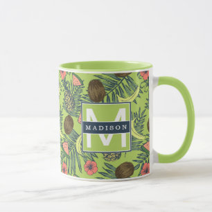 Caneca Esboço da fruta tropical no teste padrão verde