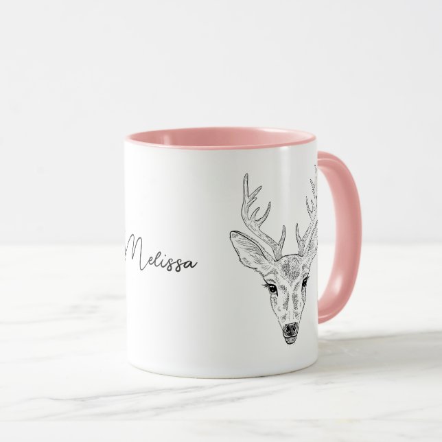 Caneca Esboço de Arte de Linha de Cabeça de Veado Minimal (Frente Esquerda)