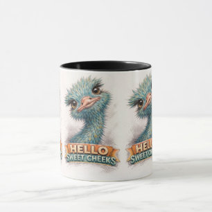 Caneca Esboço de avestruz azul fofo – “Olá bochechas doce