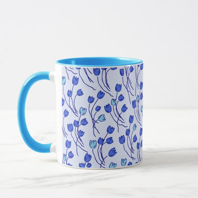Caneca Esboço de Tulipas Cottage Retrô | Delft Azul (Esquerda)