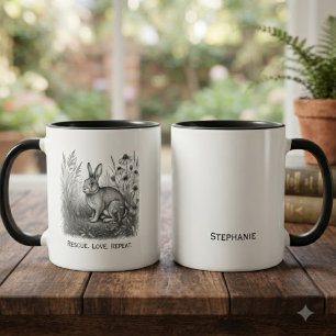 Caneca Esboço Monocromático de Resgate de Coelho com Cora