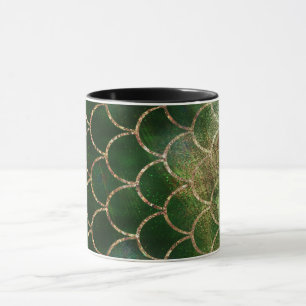 Caneca Escamas de Peixe Sereia Brilho Verde e Dourado