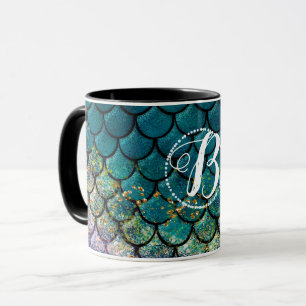 Caneca Escamas de Peixe Sereia Glam Teal Roxo Dourado Bri