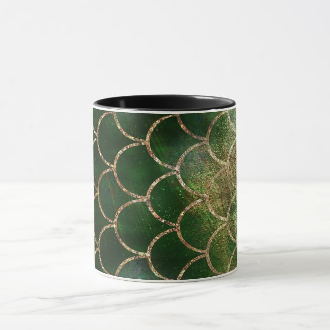 Caneca Escamas de Peixes de Sereia Verde e Dourada (Centro)