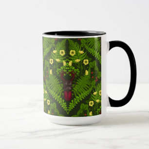 Caneca Escaravelho e samambaias, folhas verdes