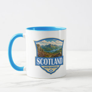 Caneca Escócia Reino Unido Ilustração Selo Retro