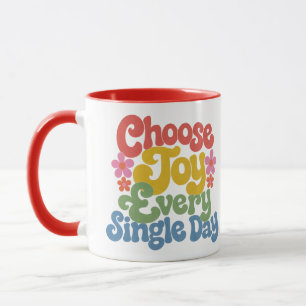 Caneca Escolha Alegria Todos os Dias Arco-Íris Retrô 