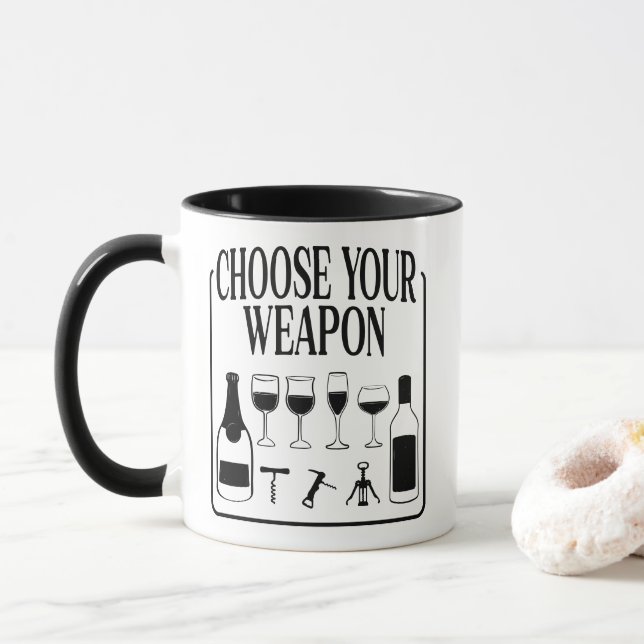 Caneca Escolha Sua Arma Engraçado Bebê-Lo-De-Vinho (Com Donut)