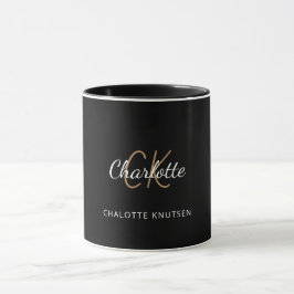 Caneca Escrita elegante para monograma de ouro preto
