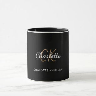 Caneca Escrita elegante para monograma de ouro preto