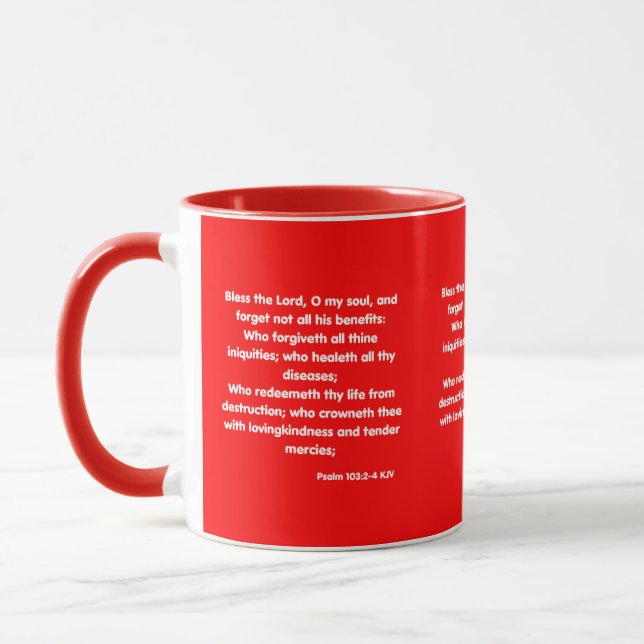 Caneca Escritura De Bíblia Psalm 103:2-4 KJV De Dois Tons (Esquerda)