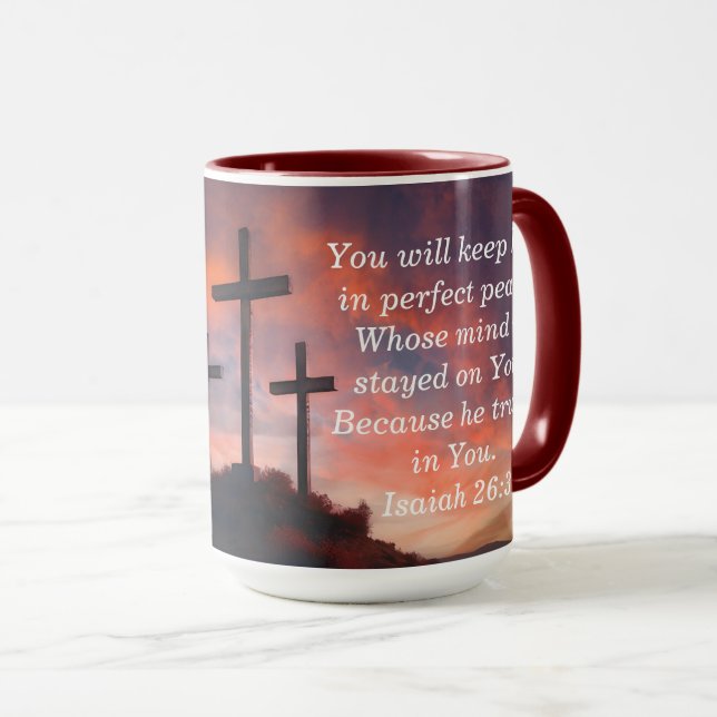 Caneca Escritura Personalizada Fé Café Mug Isaiah 26:3 (Frente Esquerda)